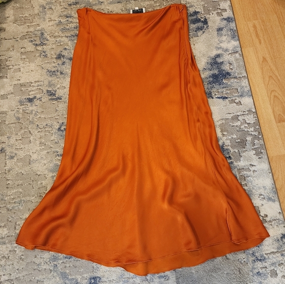 & Other Stories Orange Satin Midi Skirt Size 12 - Picture 6 of 16